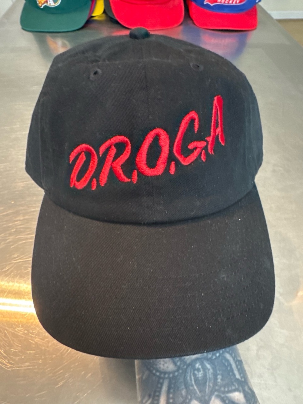 D.R.O.G.A Black Cap with Red Embroidery